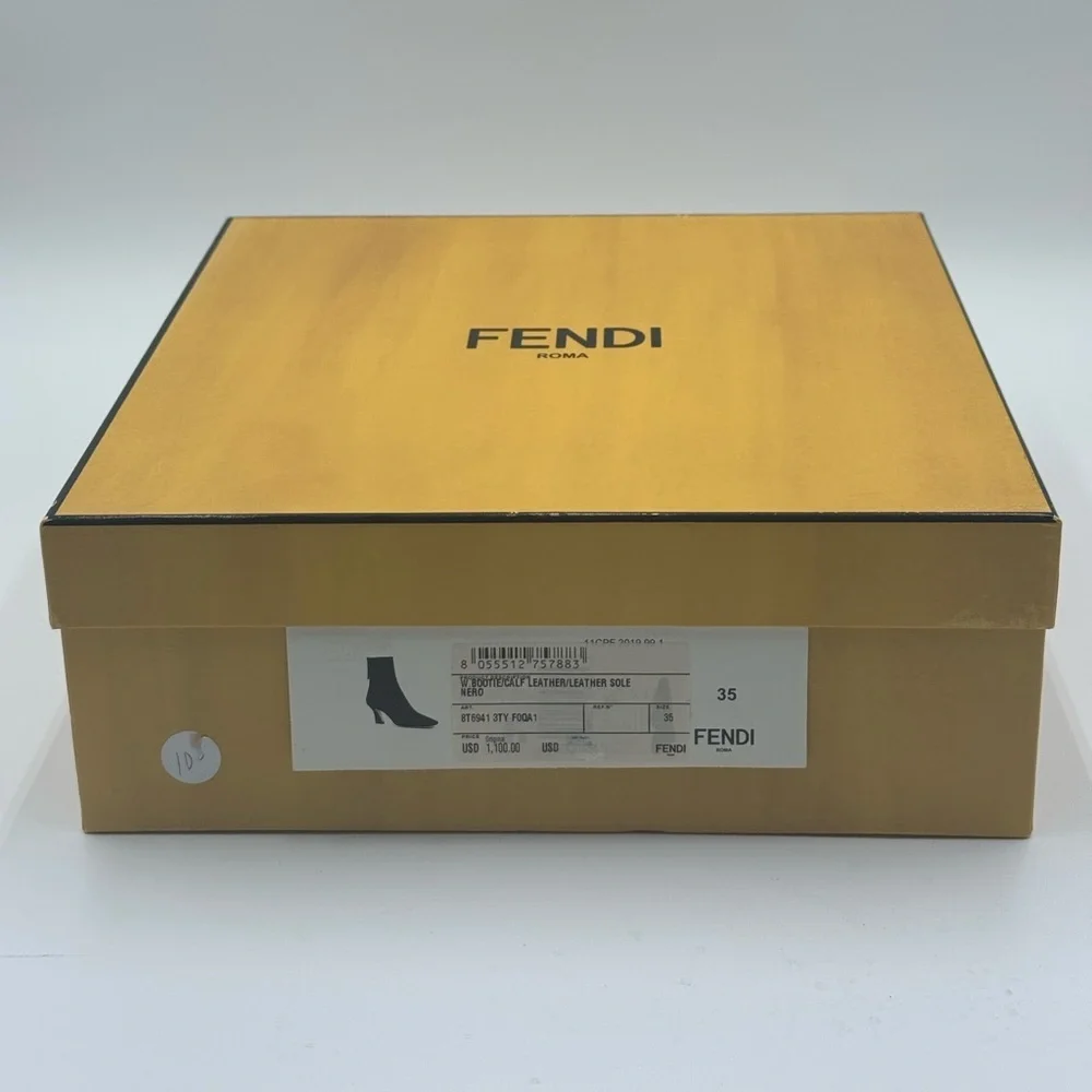 Fendi Black Suede Ankle Boots Logo Zip Heel Booties NWT Box IT 35 - Picture 3 of 17